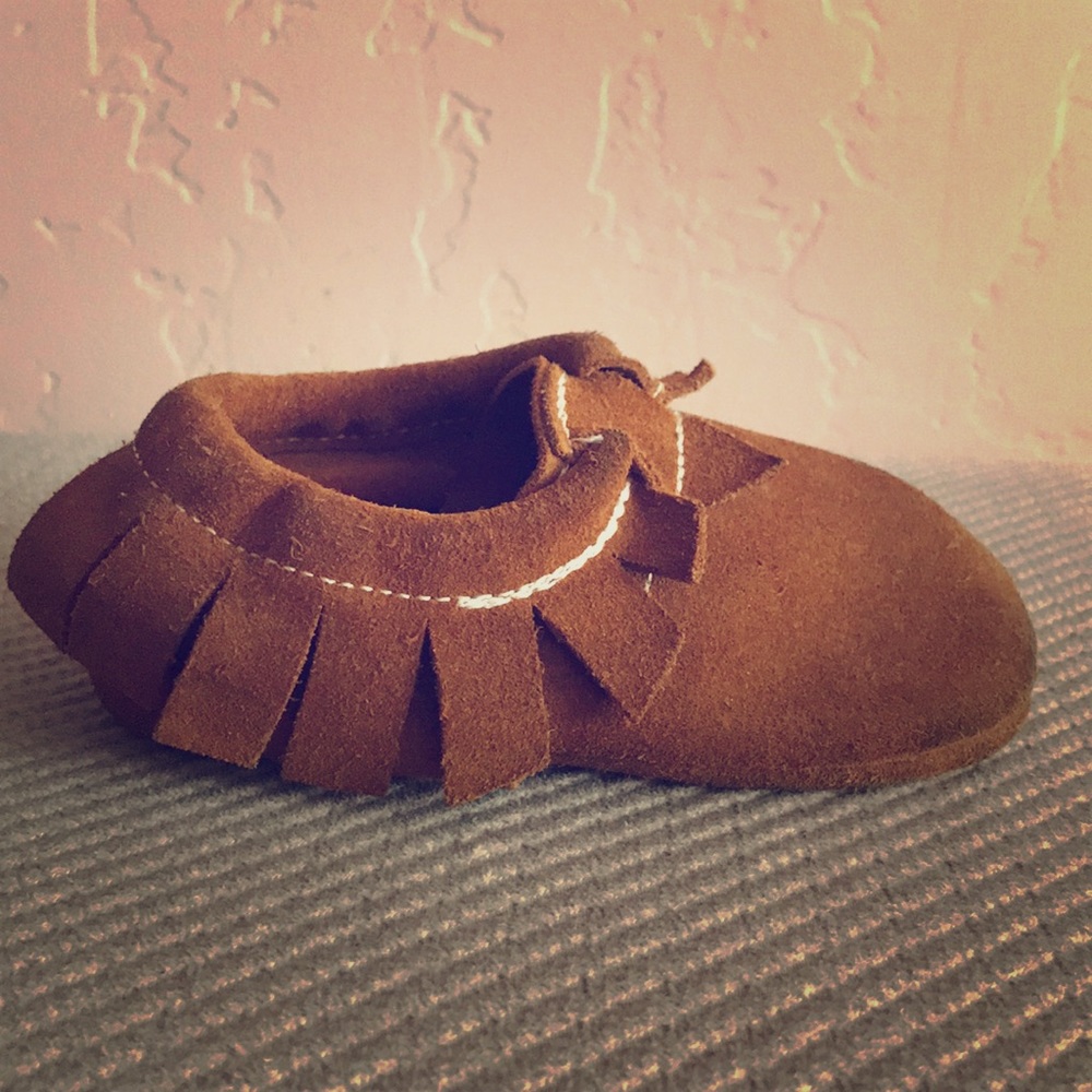 Moccasins, Natural brown suede, toddler, size 7/8